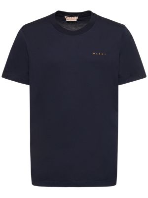 Kokvilnas t-krekls ar izšuvumiem džersija Marni melns