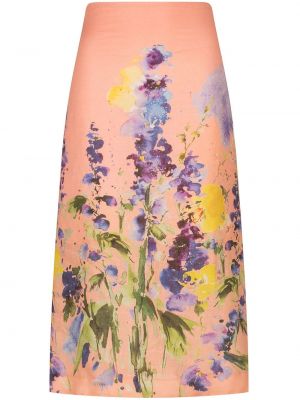Lanena suknja s cvjetnim printom s printom Silvia Tcherassi narančasta
