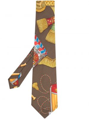 Μεταξωτή γραβάτα με σχέδιο Hermès καφέ