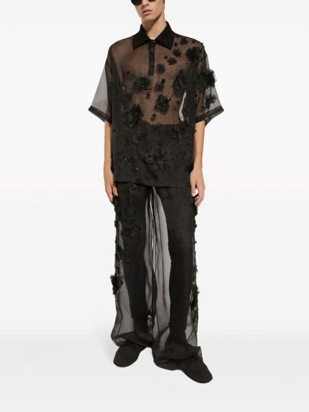Jedwabne proste spodnie w kwiatki Dolce And Gabbana czarne
