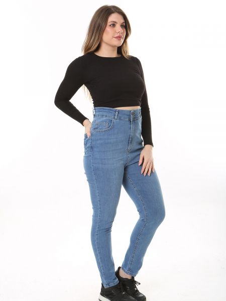 Jeansy skinny z wysoką talią z kieszeniami Sans niebieskie