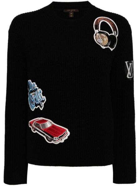 Pull en tricot à imprimé avec applique Louis Vuitton Pre-owned noir
