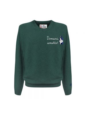 Haftowany sweter z kaszmiru z okrągłym dekoltem Mc2 Saint Barth zielony