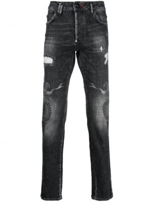 Zerrissene straight jeans mit schlangenmuster Philipp Plein