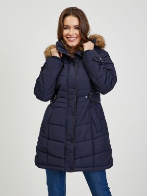 Ватирано зимно палто с качулка Orsay синьо