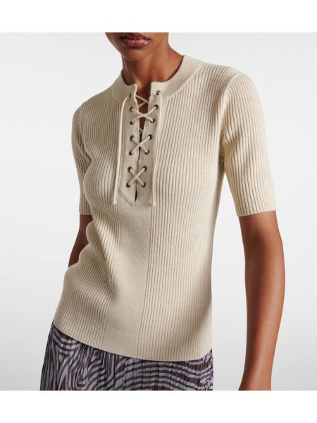Sweter sznurowany wełniany koronkowy Dries Van Noten biały