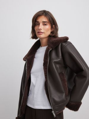 Кожаная куртка из искусственной кожи Na-kd коричневая