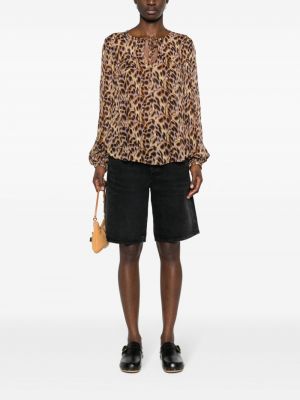Bluzka z nadrukiem w abstrakcyjne wzory z krepy Marant Etoile brązowa