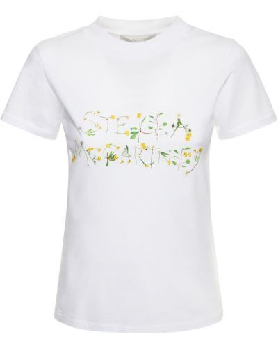 Džerzej kvetinové tričko s výšivkou Stella Mccartney biela