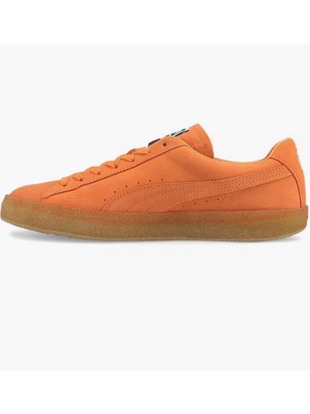 Кружевные замшевые кроссовки на шнуровке Puma Suede оранжевые
