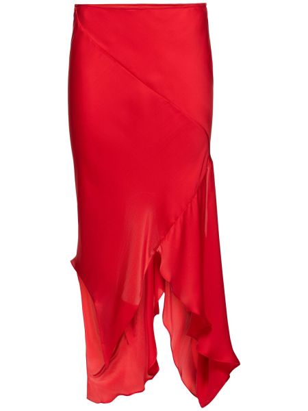 Асиметрична копринена миди пола с драперии Acne Studios червено