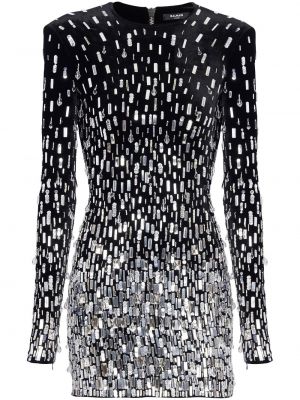 Aksamitna sukienka koktajlowa z cekinami Balmain czarna