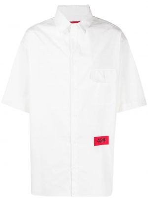 Pūkinė marškiniai su sagomis su kišenėmis 424 balta
