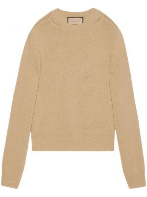 Vlnený sveter s výšivkou Gucci béžová