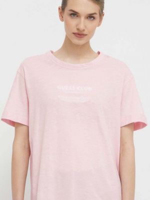 Koszulka bawełniana Guess różowa