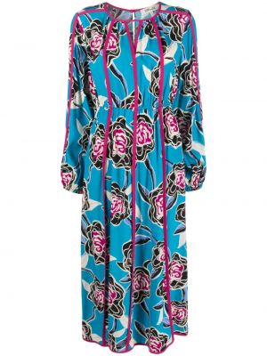 Midi haljina s cvjetnim printom s printom Dvf Diane Von Furstenberg plava