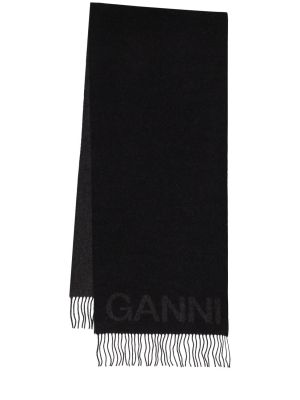 Echarpe à franges en laine Ganni noir