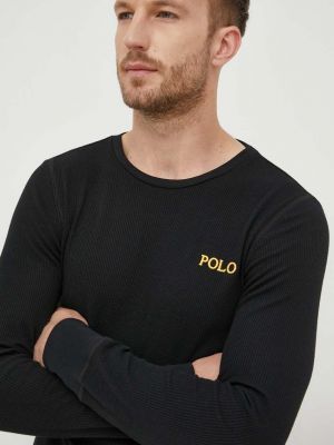 Polo majica jednobojna sa dugačkim rukavima Polo Ralph Lauren crna