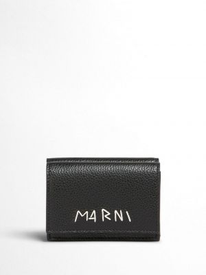 Kožená peňaženka s výšivkou Marni čierna