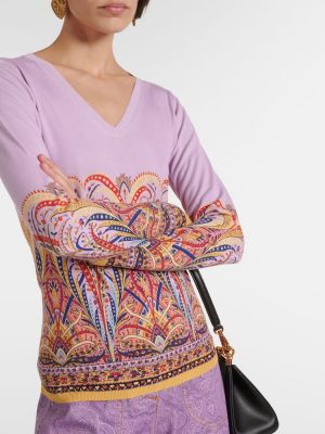 Копринен пуловер с принт Etro розово