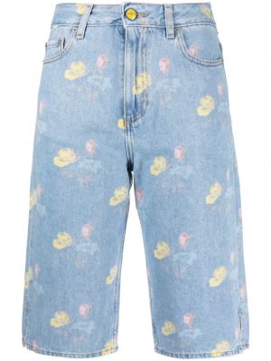 Pantaloni scurți din denim cu model floral cu imagine Ganni albastru
