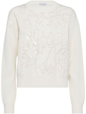 Пуловер с пайети с кръгло деколте Brunello Cucinelli бяло