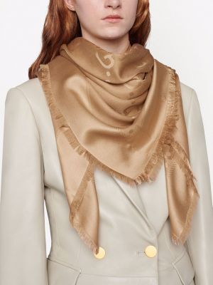 Žakárový hedvábný vlněný šátek Gucci béžový