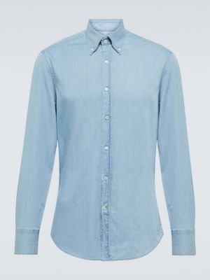 Rifľová košeľa na gombíky Brunello Cucinelli modrá