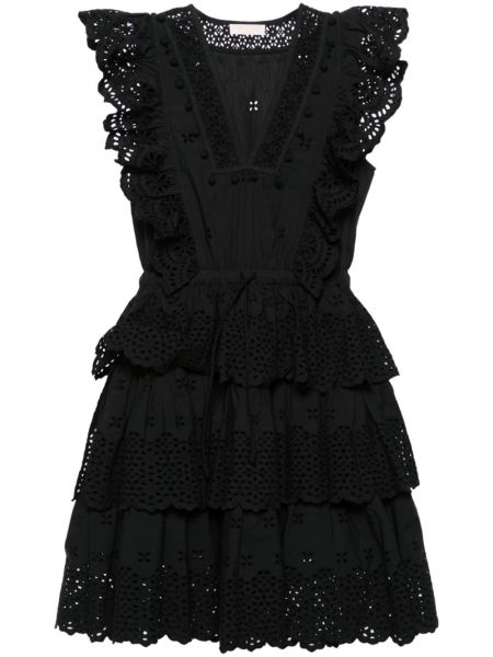 Sukienka bawełniana z falbankami Ulla Johnson czarna