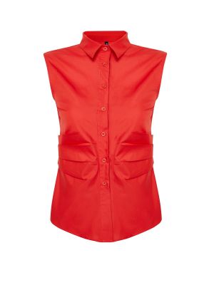 Πλισέ πουκάμισο με στενή εφαρμογή από λυγαριά Trendyol κόκκινο