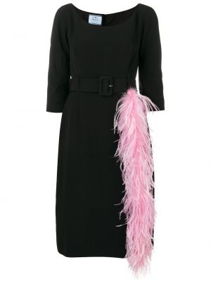 Vestido con plumas de plumas Prada negro