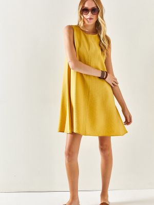 Λινή αμάνικο φόρεμα Olalook κίτρινο