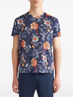 Kokvilnas t-krekls ar ziediem ar apdruku Etro zils