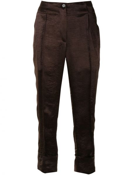 Satynowe spodnie skinny z wysoką talią z paskiem Ann Demeulemeester - brązowy