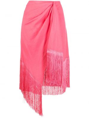 Lněné midi sukně s třásněmi s vysokým pasem Cult Gaia - růžová
