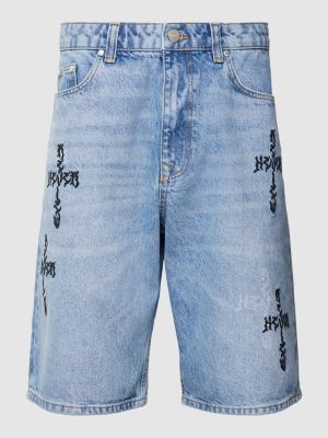 Szorty jeansowe z nadrukiem Review niebieskie