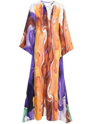 Lanena obleka s potiskom z abstraktnimi vzorci Dorothee Schumacher oranžna