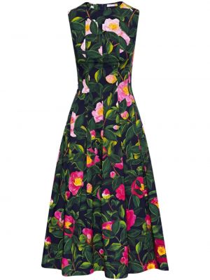 Midi haljina s cvjetnim printom s printom Oscar De La Renta plava