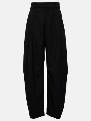 Vlněné kalhoty s vysokým pasem relaxed fit Bottega Veneta černé