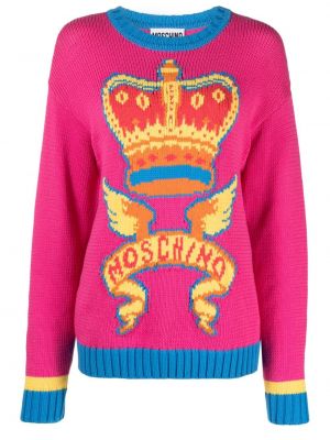 Pull en tricot à imprimé Moschino rose