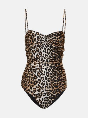 Costum de baie cu imagine cu model leopard Ganni maro