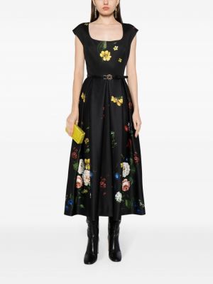 Květinové hedvábné koktejlové šaty Elie Saab černé
