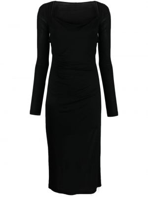 Viskózové pletené šaty s dlouhými rukávy Helmut Lang - černá
