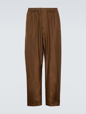 Jedwabne proste spodnie Lemaire brązowe