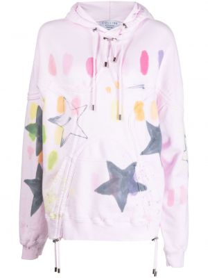 Raštuotas medvilninis džemperis su gobtuvu su žvaigždės raštu Collina Strada rožinė