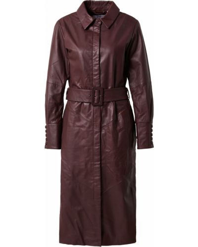 Klasický kožený priliehavý kabát Maze - hnedá