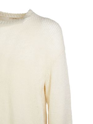 Suéter de lino de cuello redondo The Row blanco