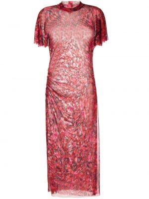 Průsvitné midi šaty s potiskem s krátkými rukávy Misa Los Angeles - červená