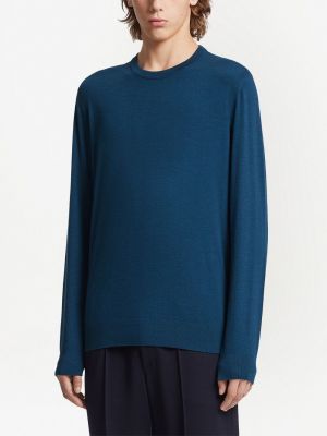 Vlněný svetr s kulatým výstřihem Zegna modrý