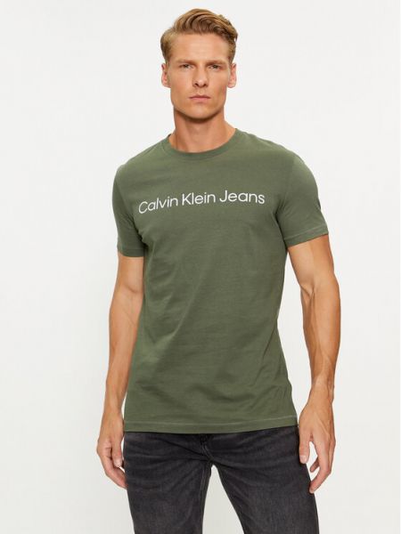 Тениска slim Calvin Klein Jeans зелено